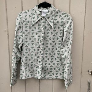 Grey Motorcycle Novelty Print Button Down Peter Pan Collar Mary West, France